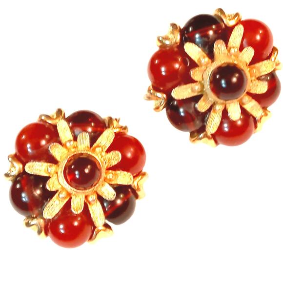 Vintage Faux Tigers Eye Faux Coral Gold Tone ClipOn Earrings and Necklace - Picture 3 of 10